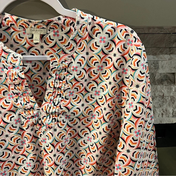 Talbots size Large Cotton 3/4 length sleeve geometric print - Picture 5 of 9